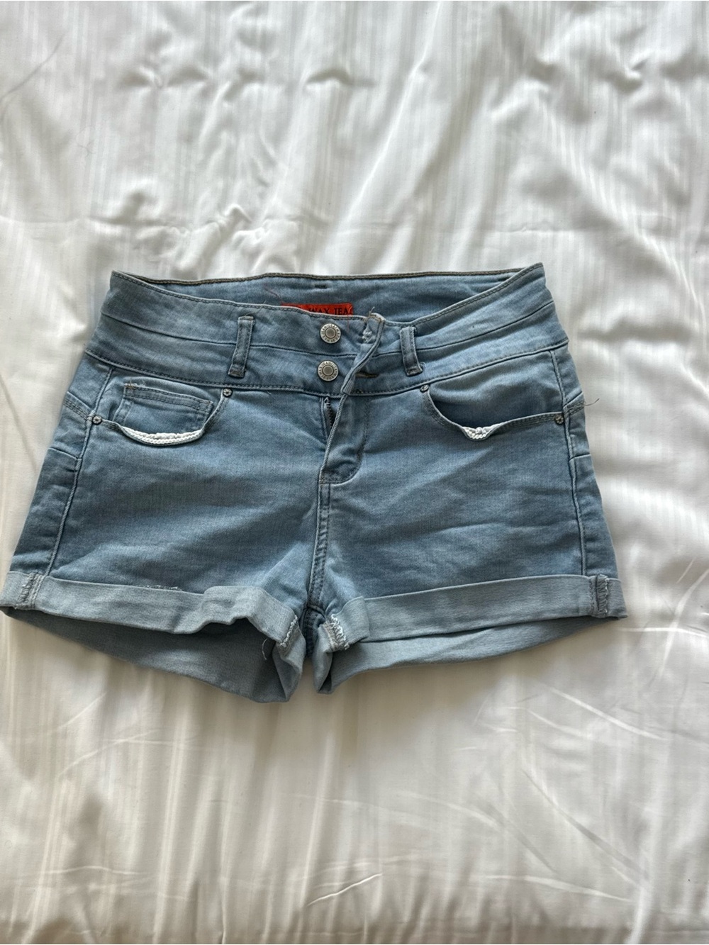 Wax Jean Light Blue Cuffed Denim Shorts